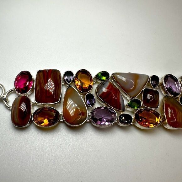 Incredible sterling silver, multi-stone (faceted and polished) bracelet! - Picture 3 of 16